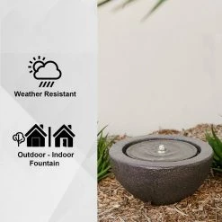 XBRAND Round Sphere Water Fountain w/LED Light, Indoor Outdoor Decor, 10 in. Tall, Grey -Everbilt Sales Store xbrand tabletop fountains ge2010ftbk fa 1000