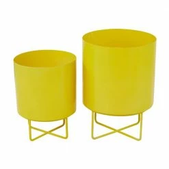 CosmoLiving by Cosmopolitan 16 in. x 12 in. Yellow Metal Modern Planter (Set of 2) -Everbilt Sales Store yellow cosmoliving by cosmopolitan plant pots 040720 66 1000
