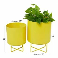 CosmoLiving by Cosmopolitan 16 in. x 12 in. Yellow Metal Modern Planter (Set of 2) -Everbilt Sales Store yellow cosmoliving by cosmopolitan plant pots 040720 76 1000